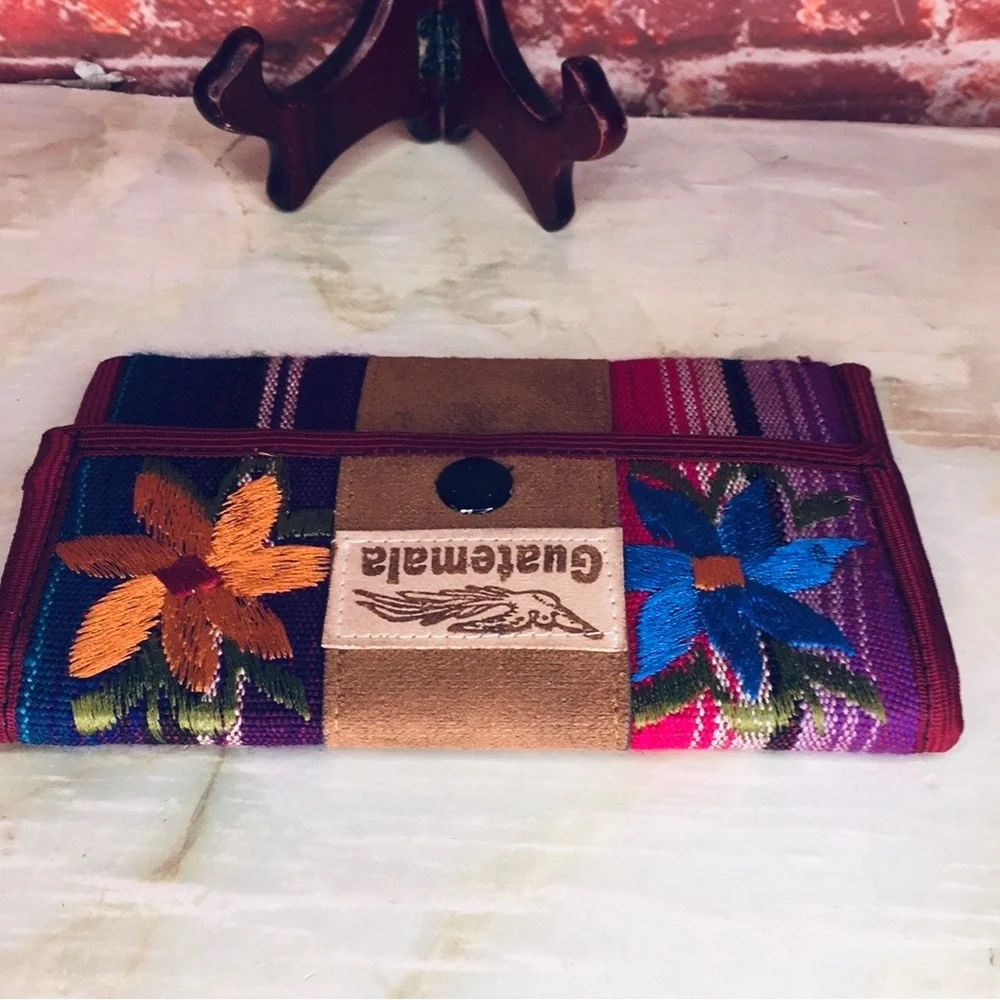 Guatemala Colorful Floral Embroidered Boho Wristlet Wallet